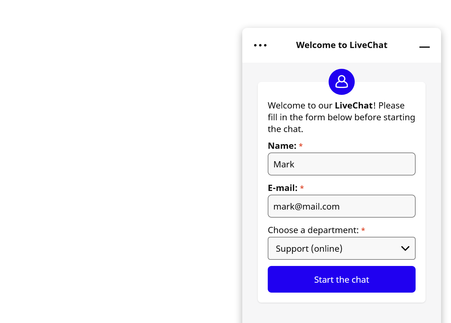 LiveChat Pre-chat form