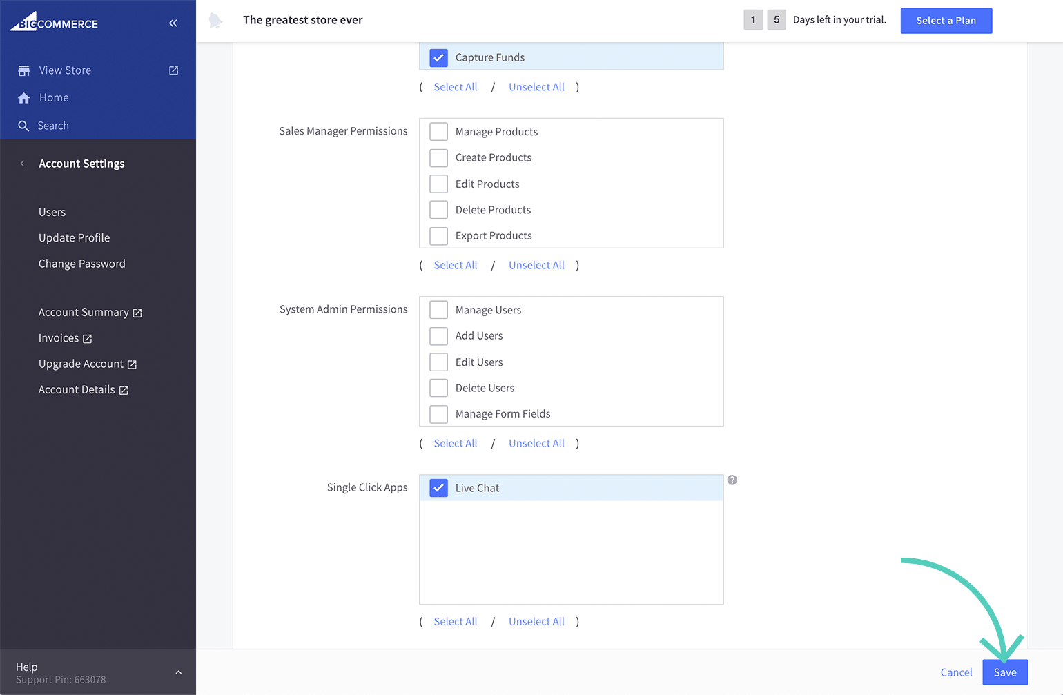 Save changes made to user settings