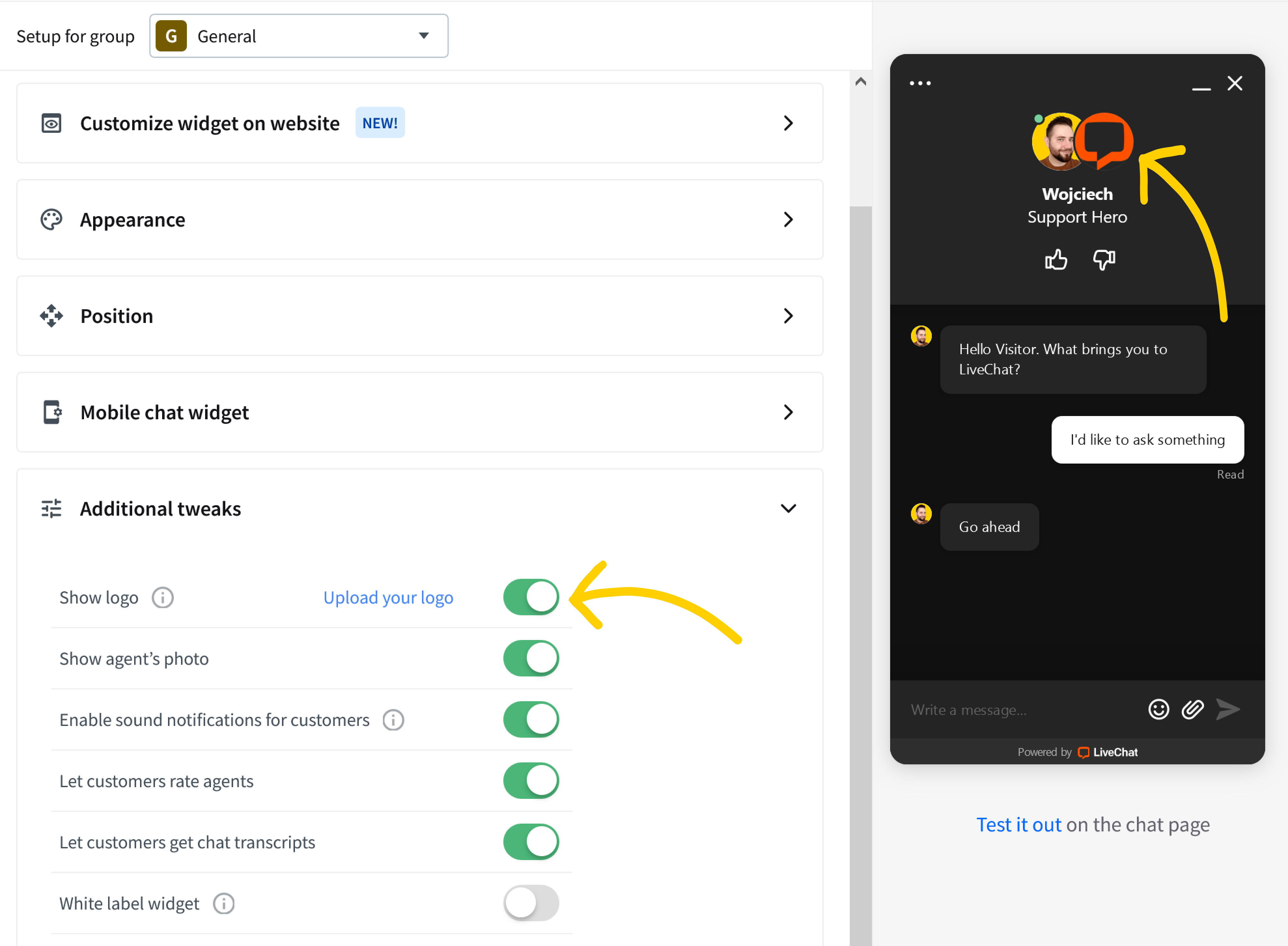Chat widget configurator: show logo in chat