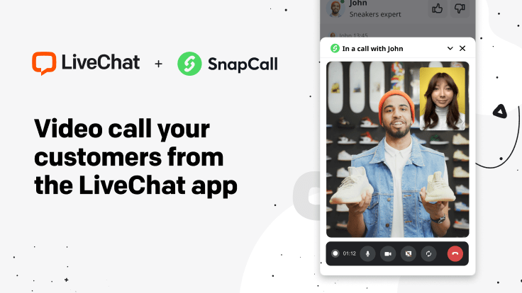 A graphic presenting the SnapCall integration with LiveChat.