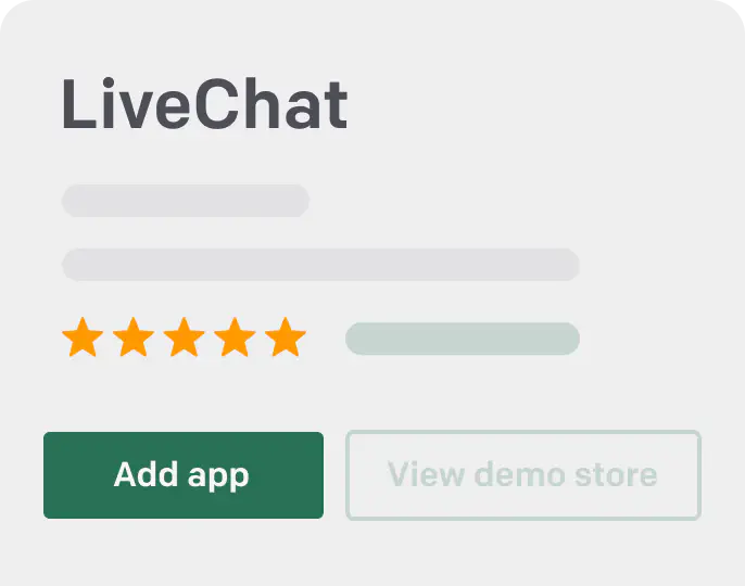 Selecting LiveChat app in the Shopify app store
