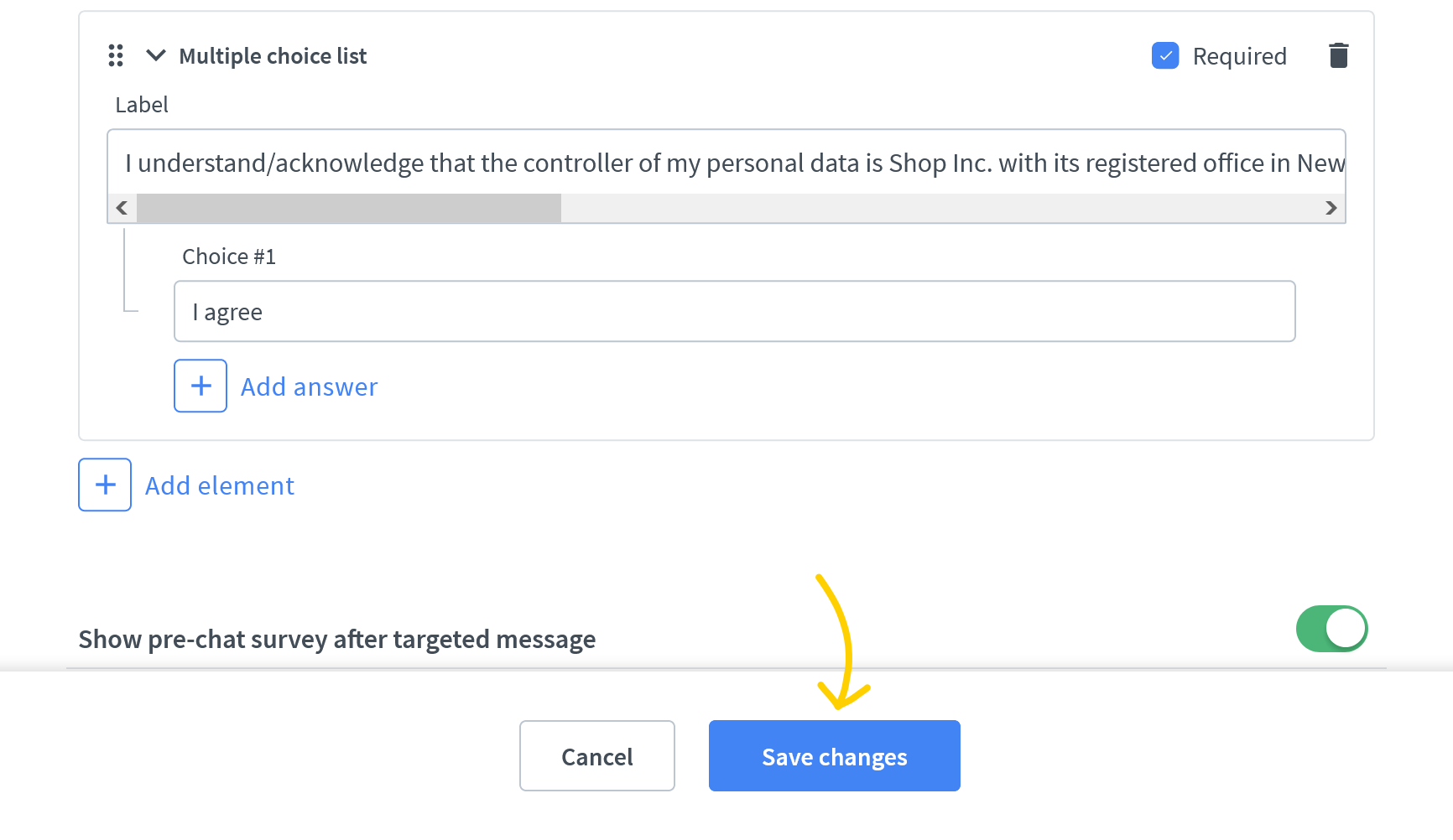Click on Save changes to finalize adding a GDPR consent field