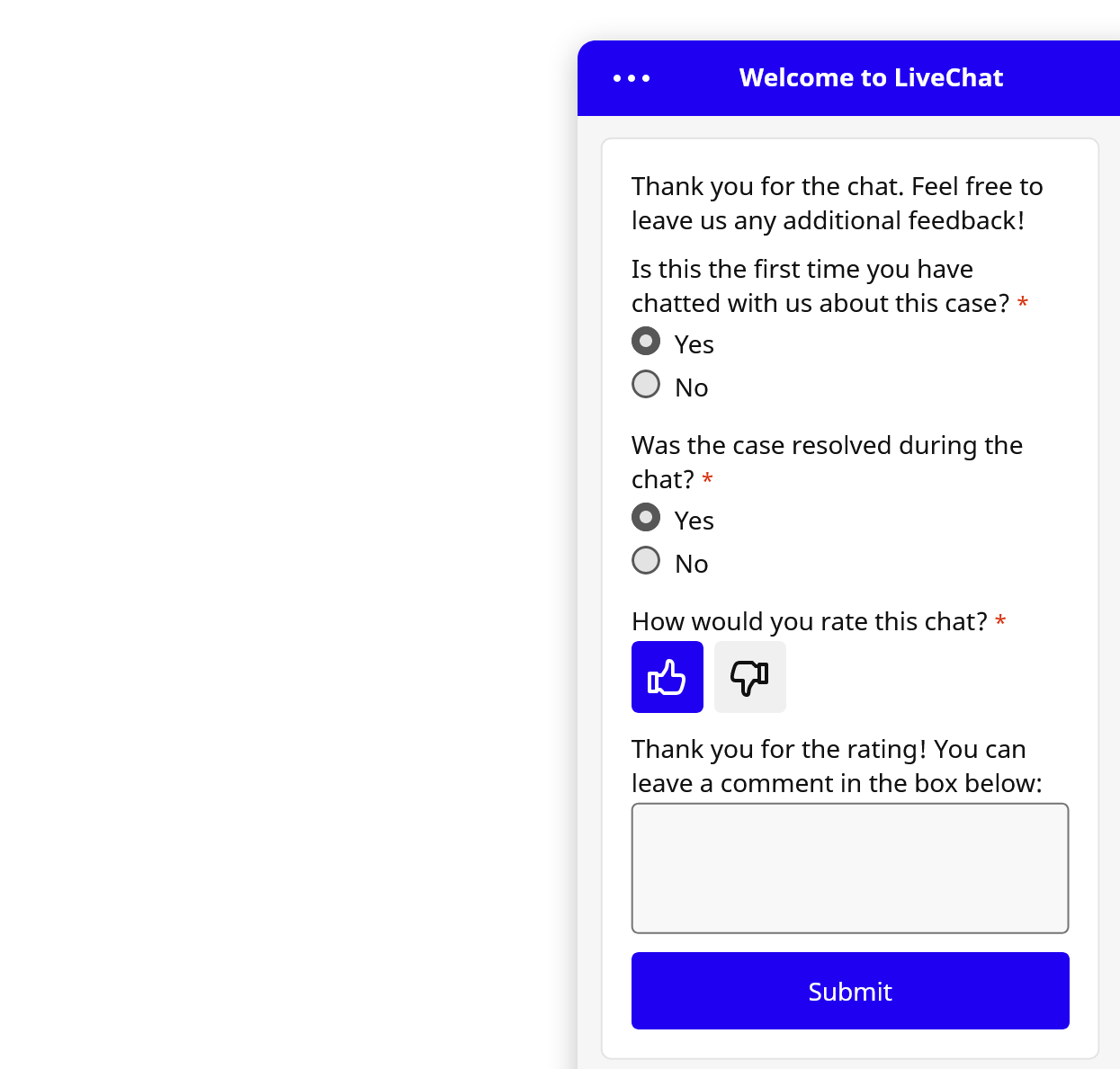 LiveChat Post chat form