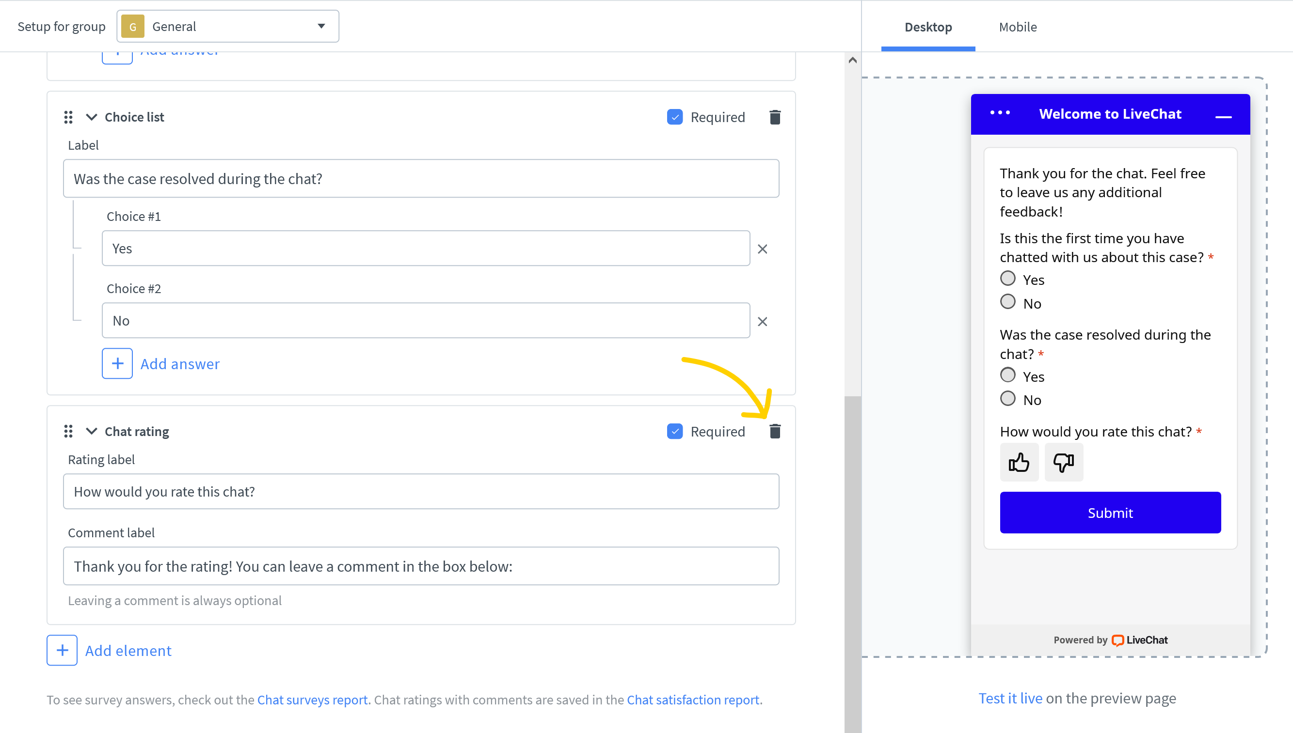 Delete a field in post-chat form