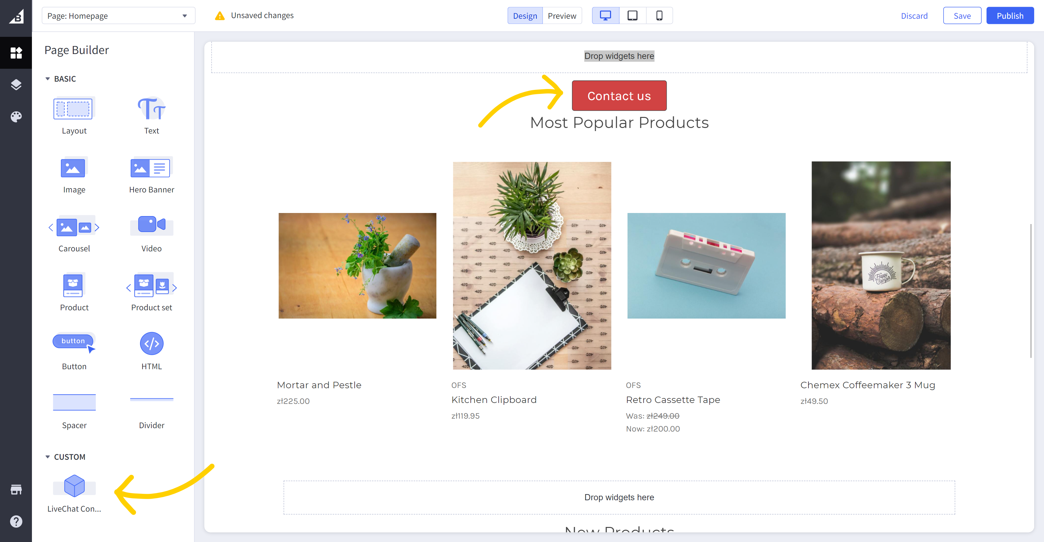 Page Builder widget in the BigCommerce admin panel