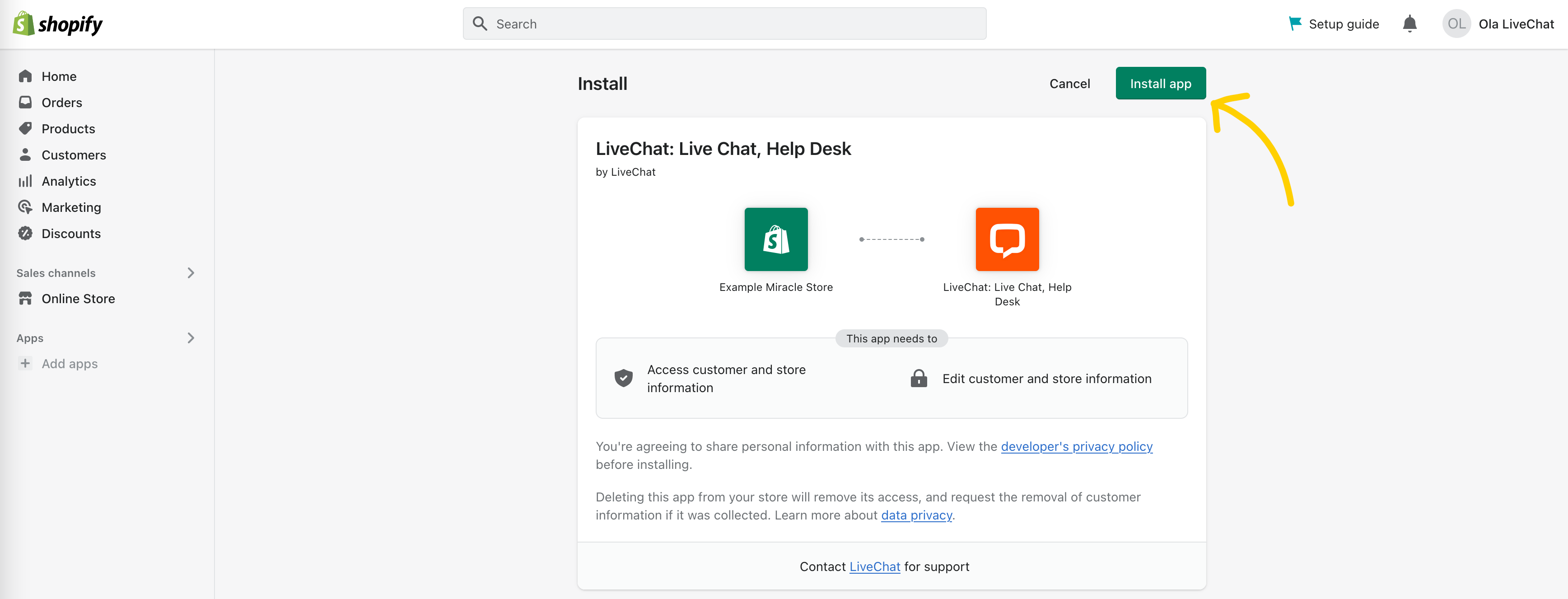 Install LiveChat app in Shopify store