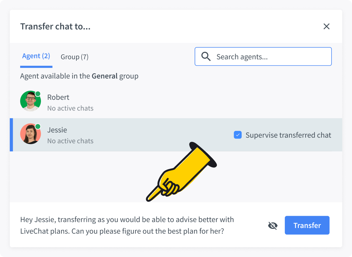 Transfer chat in LiveChat