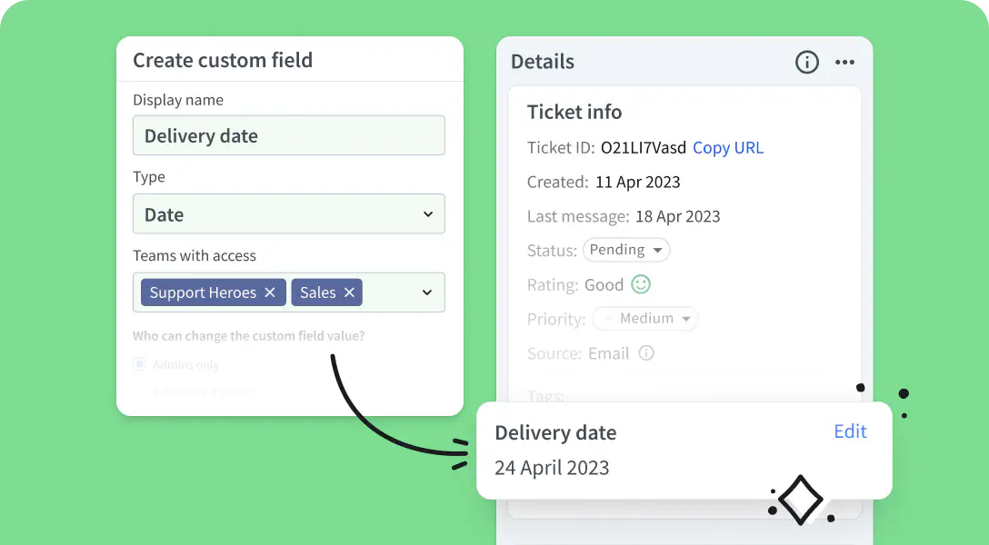 Visualization of custom fields enabling users to save additional information in the HelpDesk app