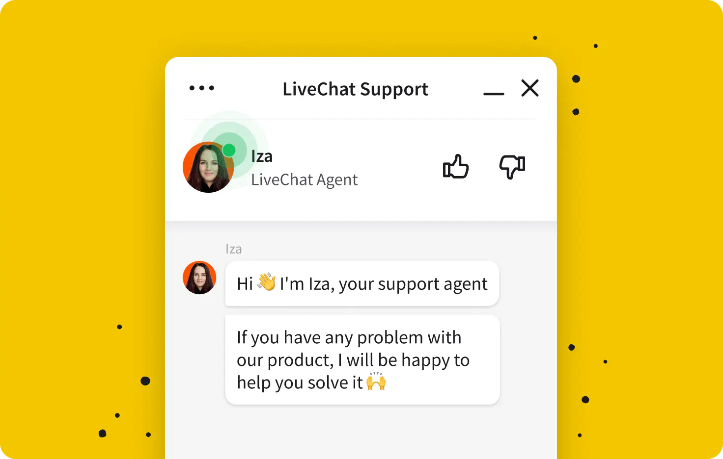 Screenshot of LiveChat on the mobile device with Customer Support rep available 24/7